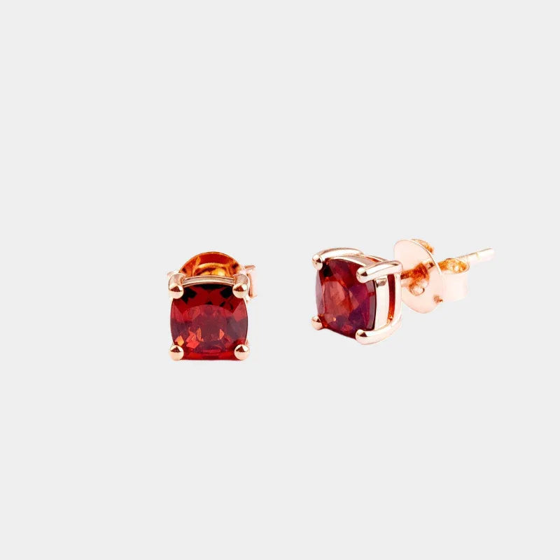 Rectangular Garnet Stud Earrings front product view on a light background