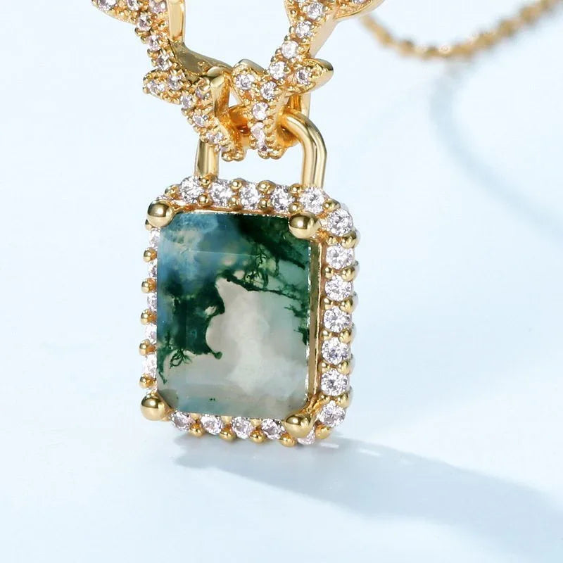 Rectangular Halo Moss Agate Necklace — full necklace arrangement 5