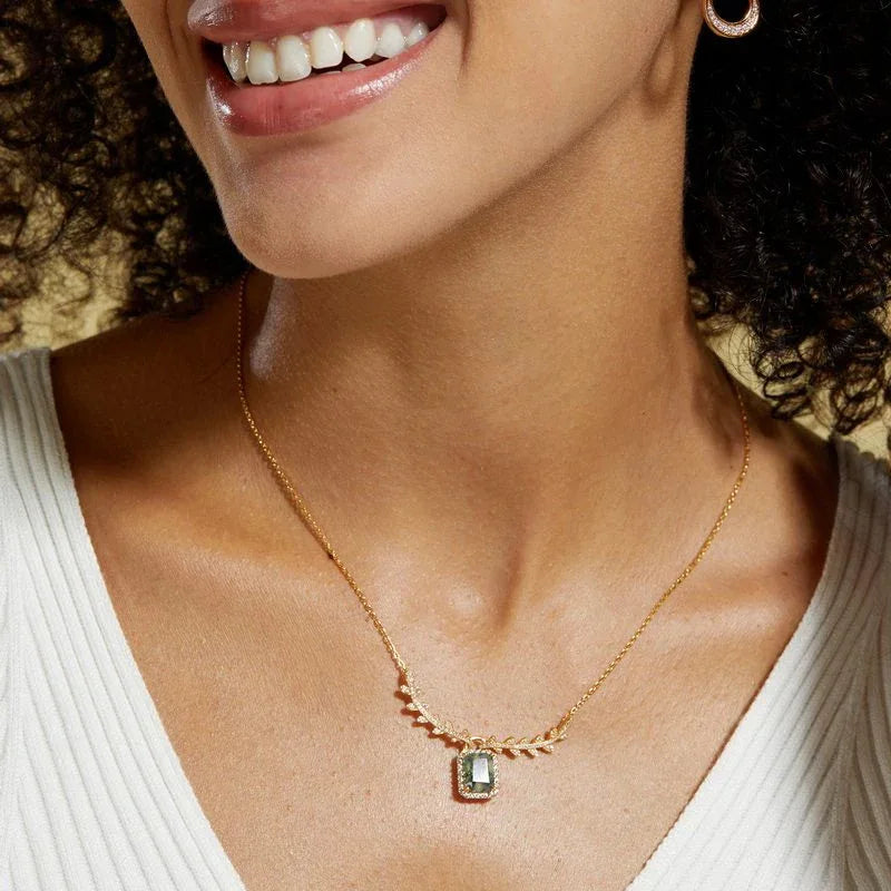 Rectangular Halo Moss Agate Necklace — pendant close-up 3