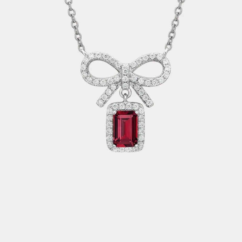 Rectangular Ruby Bow Pendant Necklace — main necklace product view