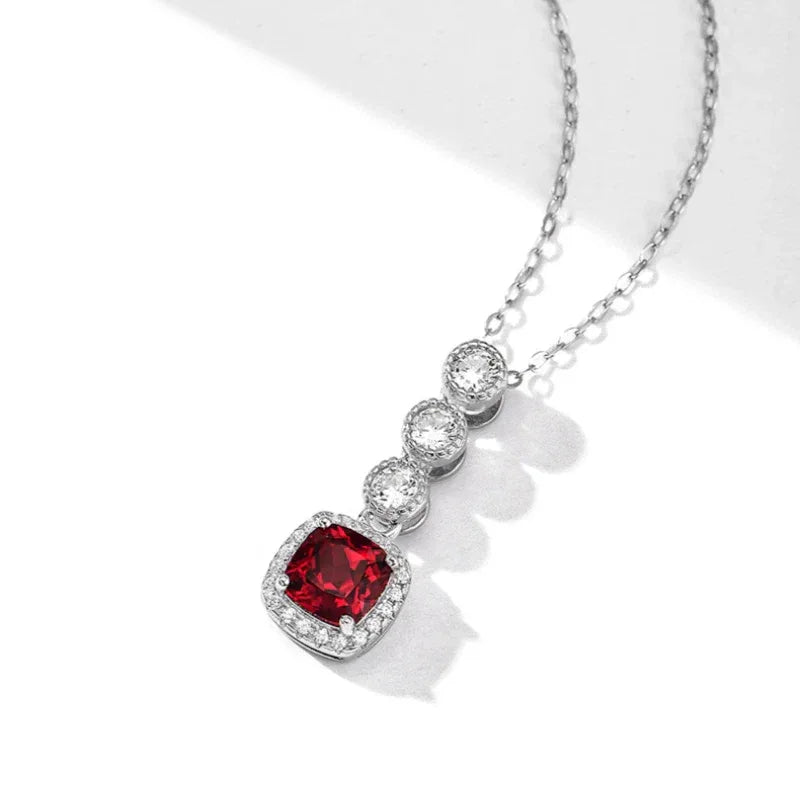 Rectangular Ruby Drop Pendant Necklace — clasp and chain detail