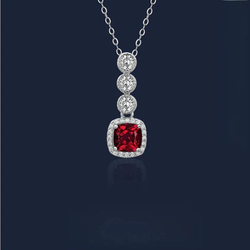 Rectangular Ruby Drop Pendant Necklace — pendant setting detail
