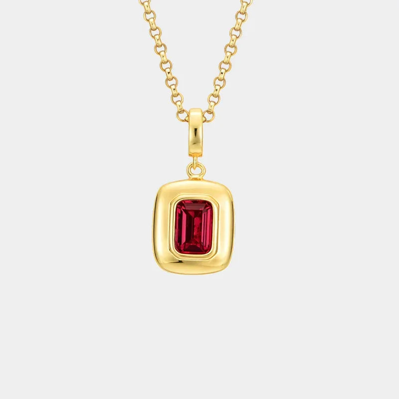 Rectangular Ruby Gold-Tone Pendant Necklace — main necklace product view