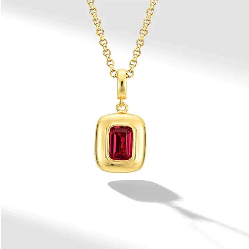 Rectangular Ruby Gold-Tone Pendant Necklace — main necklace product view 7