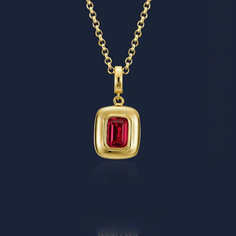 Rectangular Ruby Gold-Tone Pendant Necklace — pendant setting detail