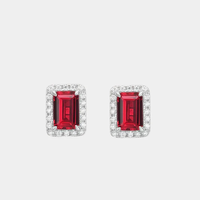Rectangular Ruby Halo Stud Earrings — main earrings product view