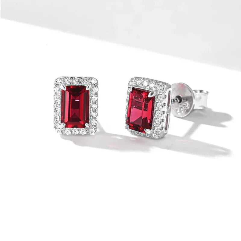 Rectangular Ruby Halo Stud Earrings — main earrings product view 6