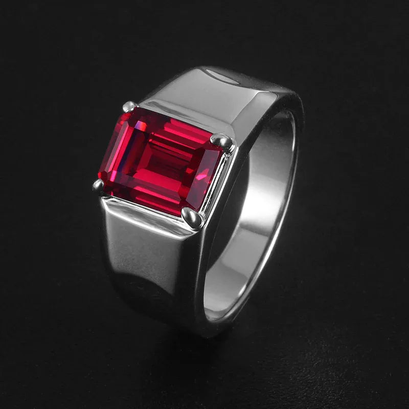 Rectangular Ruby Minimal Men's Ring — angled ring view