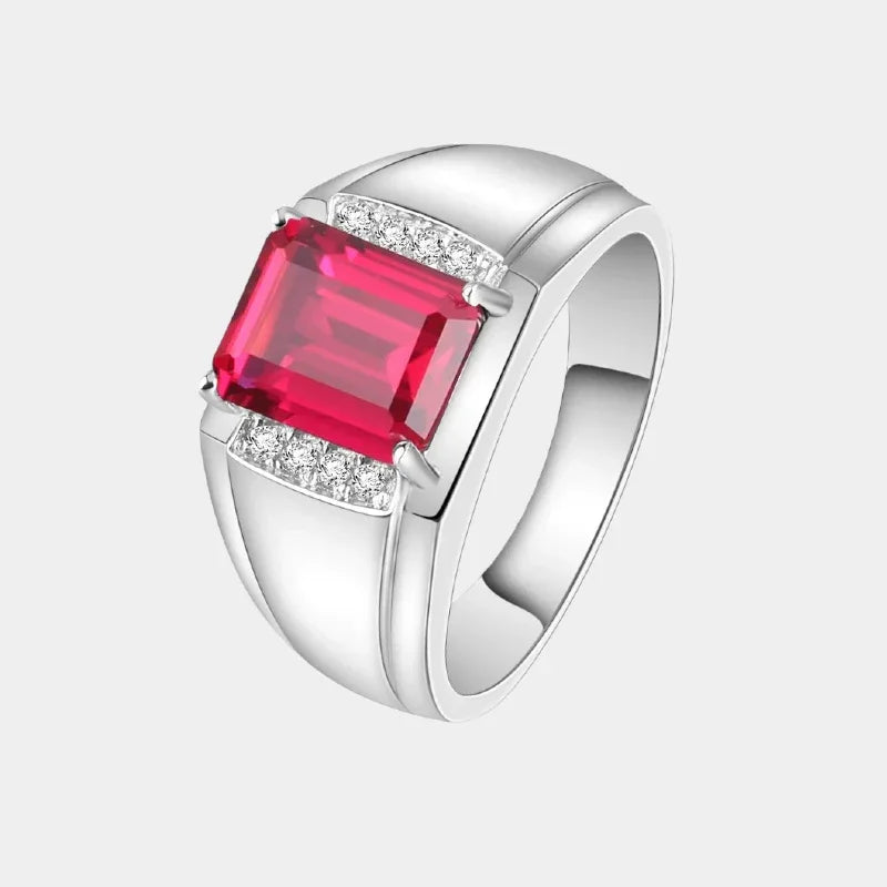 Rectangular Ruby Minimal Men's Ring with Stepped Shoulders — main ring product view
