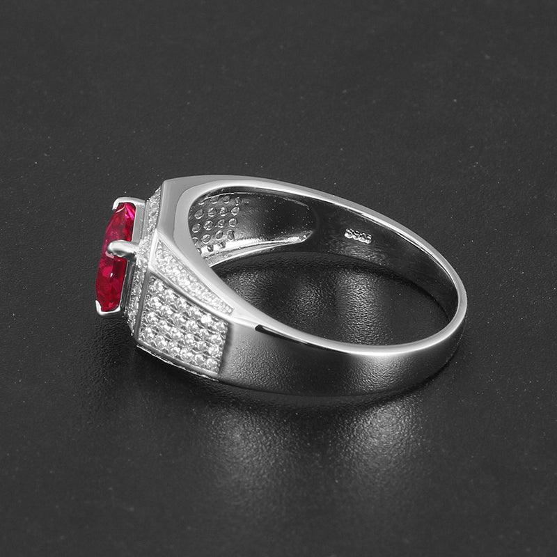 Rectangular Ruby Pavé-Style Men's Ring — ring worn on hand
