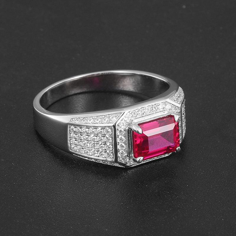 Rectangular Ruby Pavé-Style Men's Ring — side profile of ring