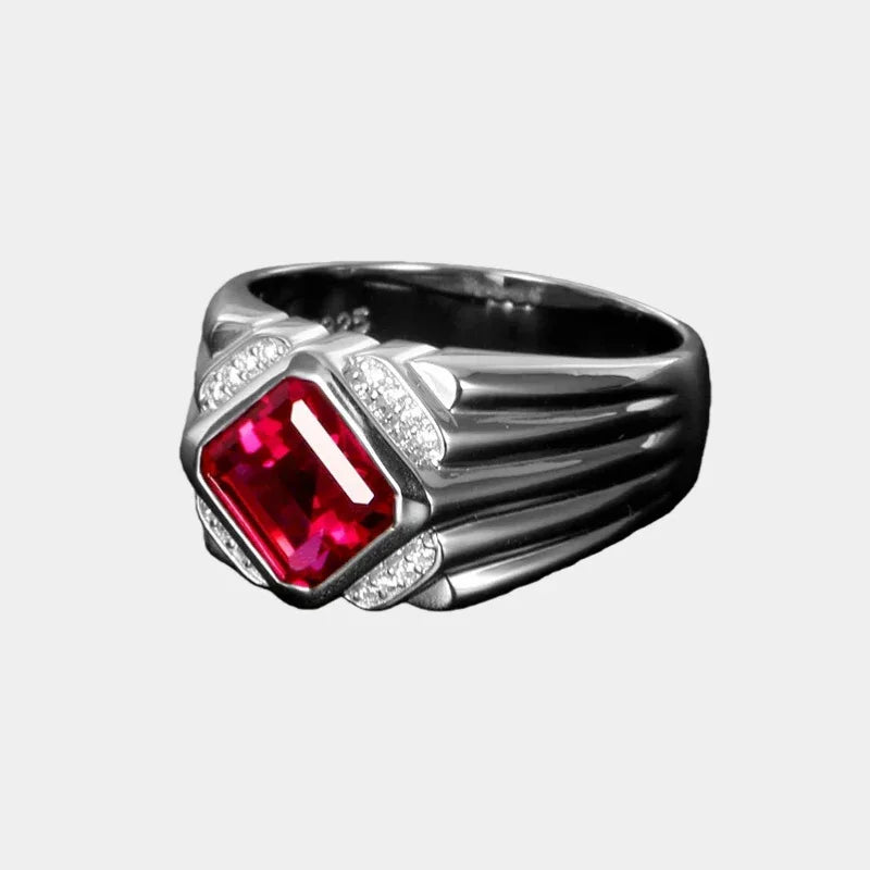 Rectangular Ruby Ridged Men's Ring — main ring product view