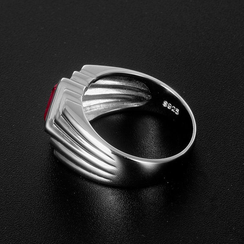 Rectangular Ruby Ridged Men's Ring — ring worn on hand
