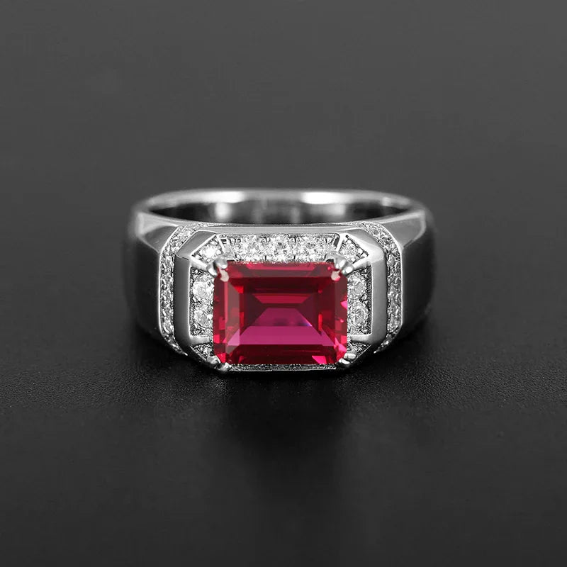 Rectangular Ruby Side-Accent Men's Ring — ring worn on hand