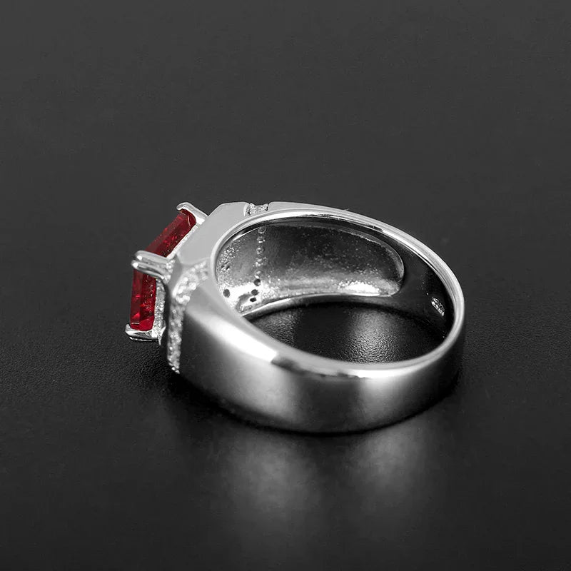 Rectangular Ruby Side-Accent Men's Ring — side profile of ring