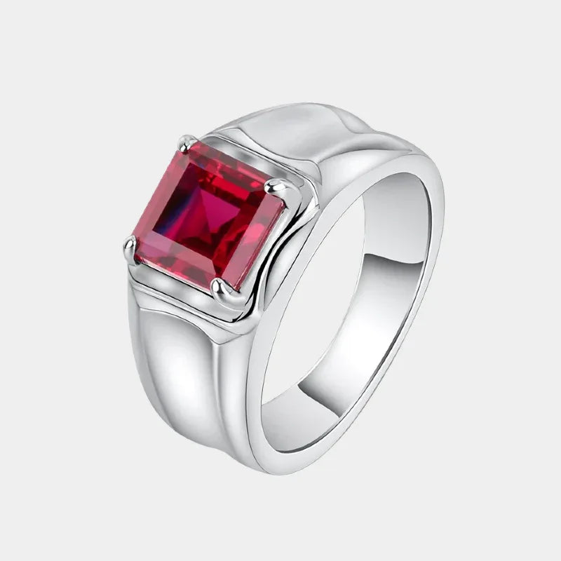 Rectangular Ruby Silver-Tone Men's Ring — main ring product view