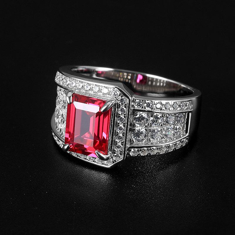 Rectangular Ruby Wide Pavé-Style Men's Ring — side profile of ring