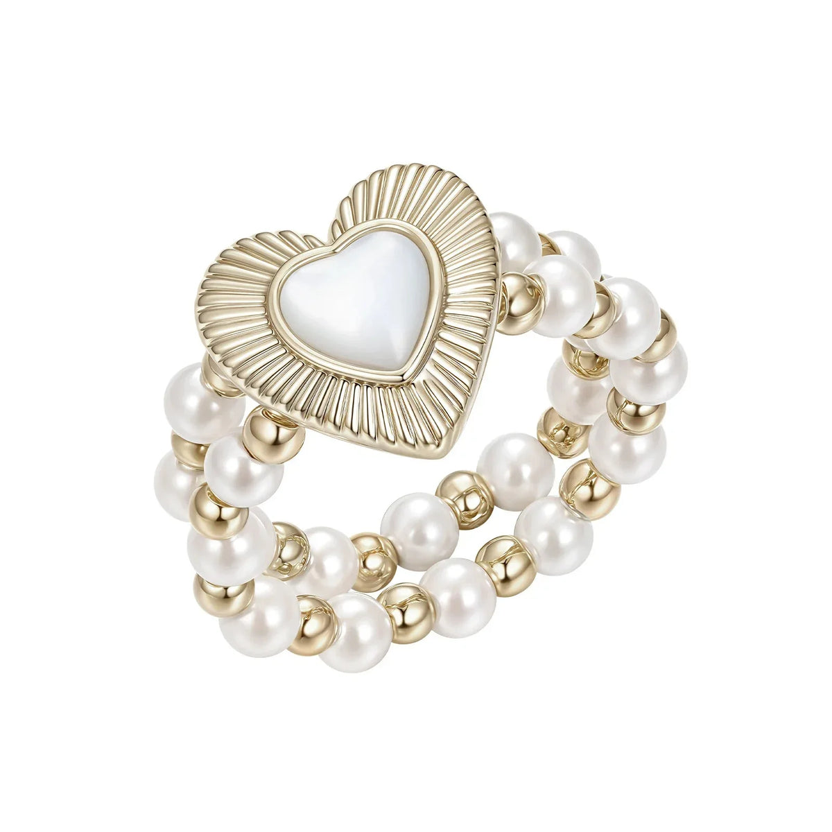Triple-Row Pearl Heart Stretch Ring — alternate isolated ring view