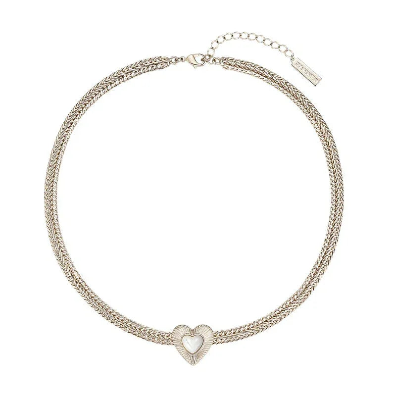 Double-Chain Pearl Heart Necklace — alternate isolated full necklace view