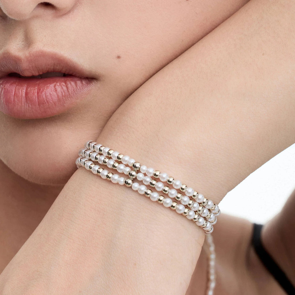 Multi-Row Pearl Heart Stretch Bracelet — alternate wrist-worn portrait
