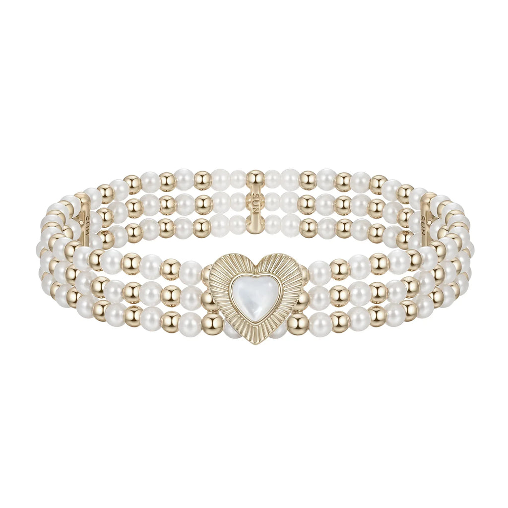 Multi-Row Pearl Heart Stretch Bracelet — alternate isolated front view