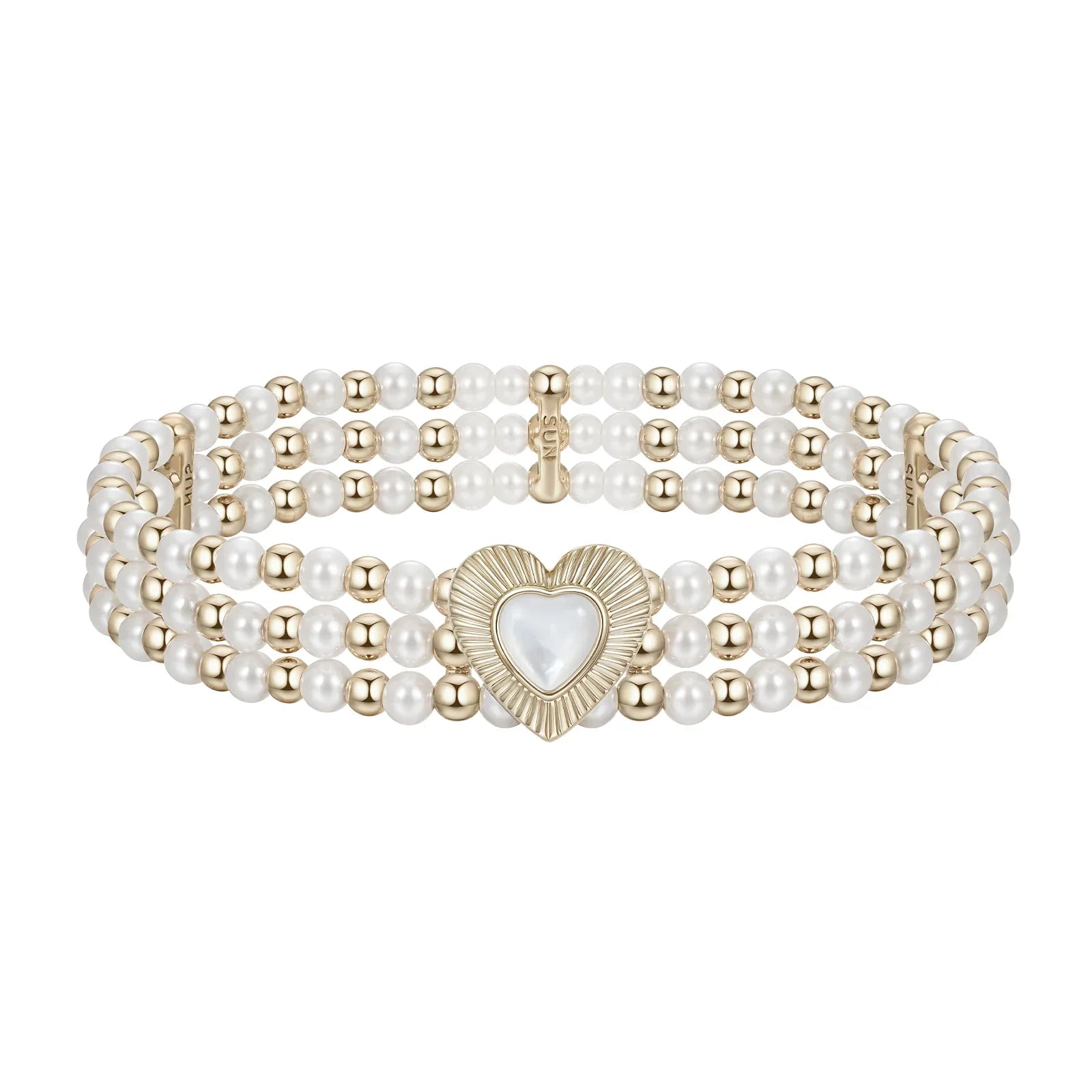Multi-Row Pearl Heart Stretch Bracelet — alternate isolated front view
