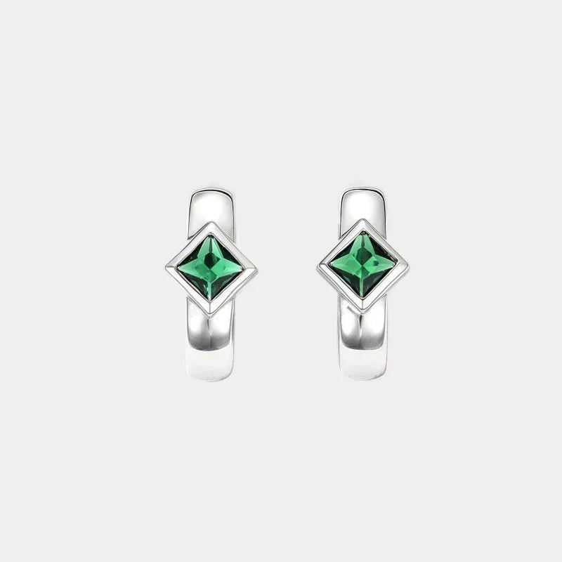 Rhombus Emerald Huggie Hoop Earrings paired product view on a white background