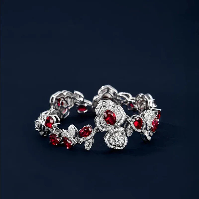Rose-shaped Ruby Bracelet S925 Silver — clasp detail