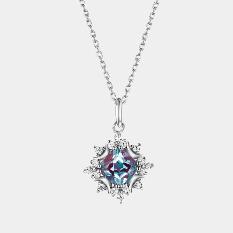 Round Alexandrite starburst pendant necklace, full product view on a white background