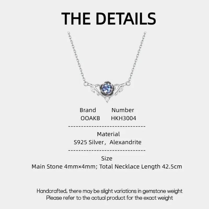 Round Alexandrite wing collar necklace, product specification card with text