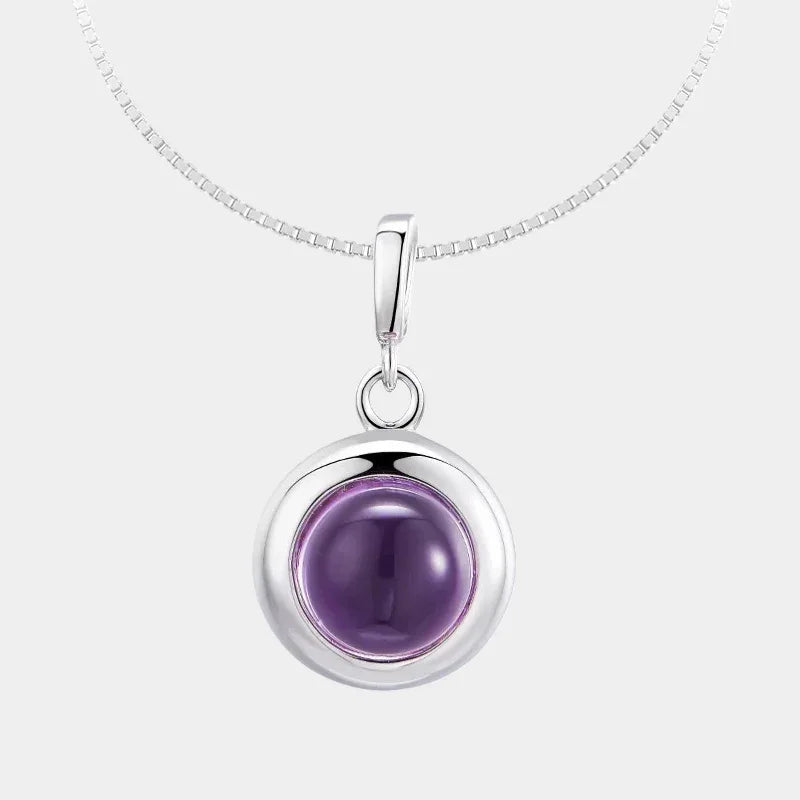 round amethyst bezel pendant necklace front product view on a white background