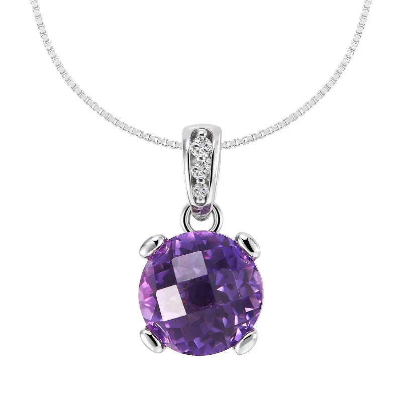 round amethyst pendant necklace second neckline view in soft light