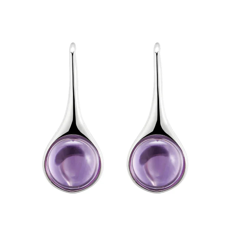 round amethyst drop earrings paired product view on a white background
