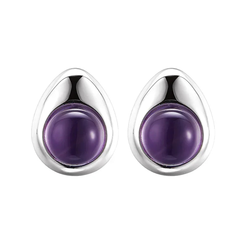 round amethyst stud earrings paired product view on a white background