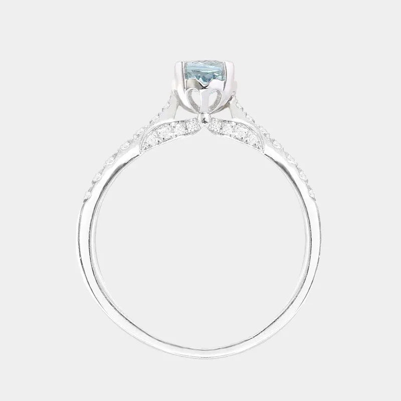 Round Aquamarine Pave Ring front product view on a white background