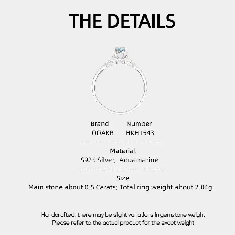 Round Aquamarine Pave Ring specification card with product measurements