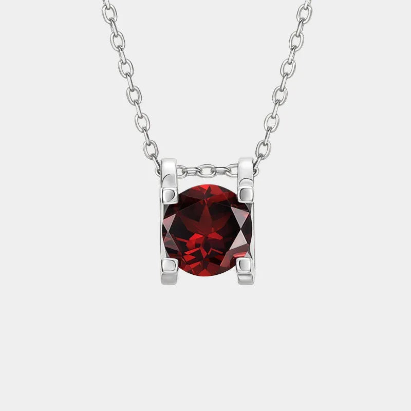 Round Garnet Bar-Set Pendant Necklace full necklace view on a light background