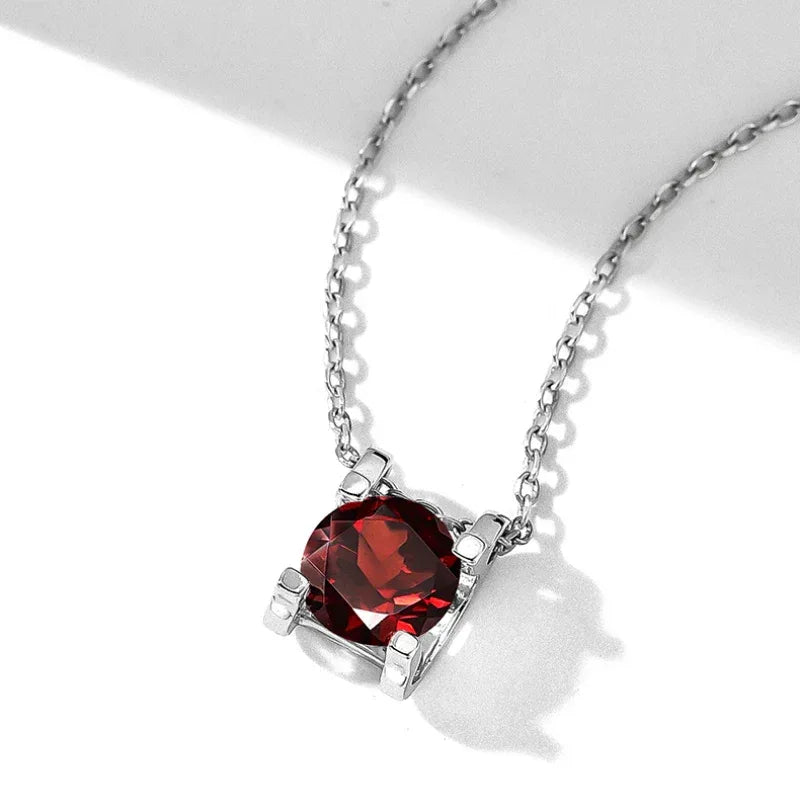 Round Garnet Bar-Set Pendant Necklace side or angled pendant detail