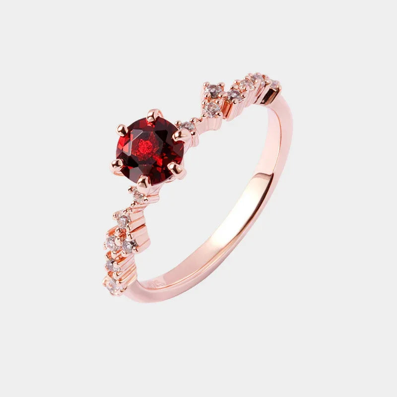 Round Garnet Crown Band Ring front product view on a light background