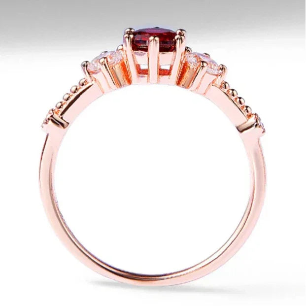 Round Garnet Crown Band Ring rear and band detail view