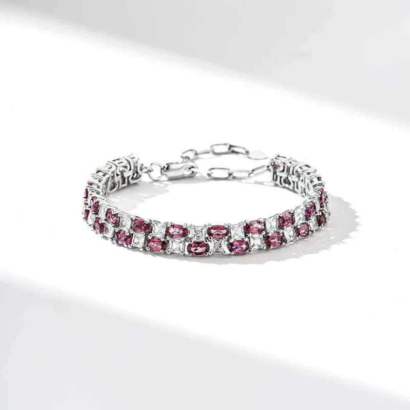 Round Garnet Tennis Bracelet alternate full bracelet view