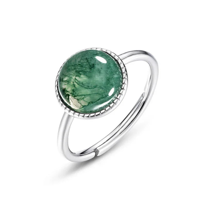 Round Moss Agate Open Ring — side profile and band detail 4