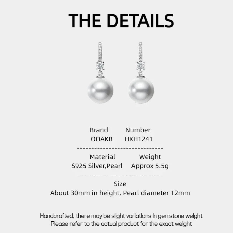 Pearl Drop Earrings with Floral Connector — specification card with material and size details