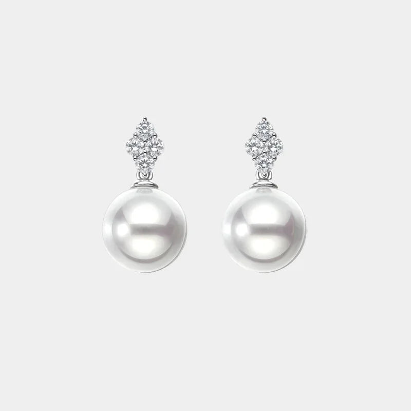 Pearl Teardrop Stud Earrings — front view of pearl earrings with teardrop-shaped tops