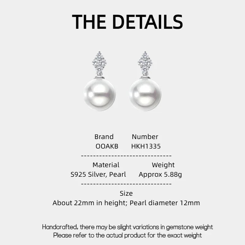 Pearl Teardrop Stud Earrings — specification card with material and size details