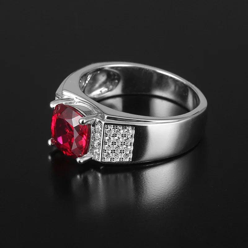 Round Ruby Geometric Men's Ring — side profile of ring