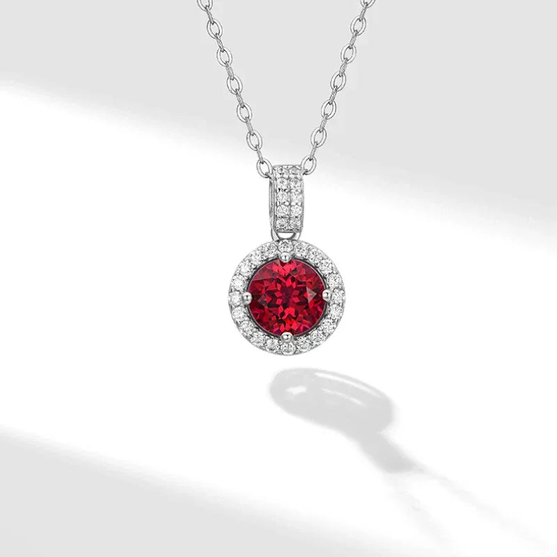 Round Ruby Halo Pendant Necklace — pendant setting detail