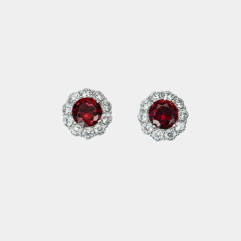 Round Ruby Halo Stud Earrings — main earrings product view
