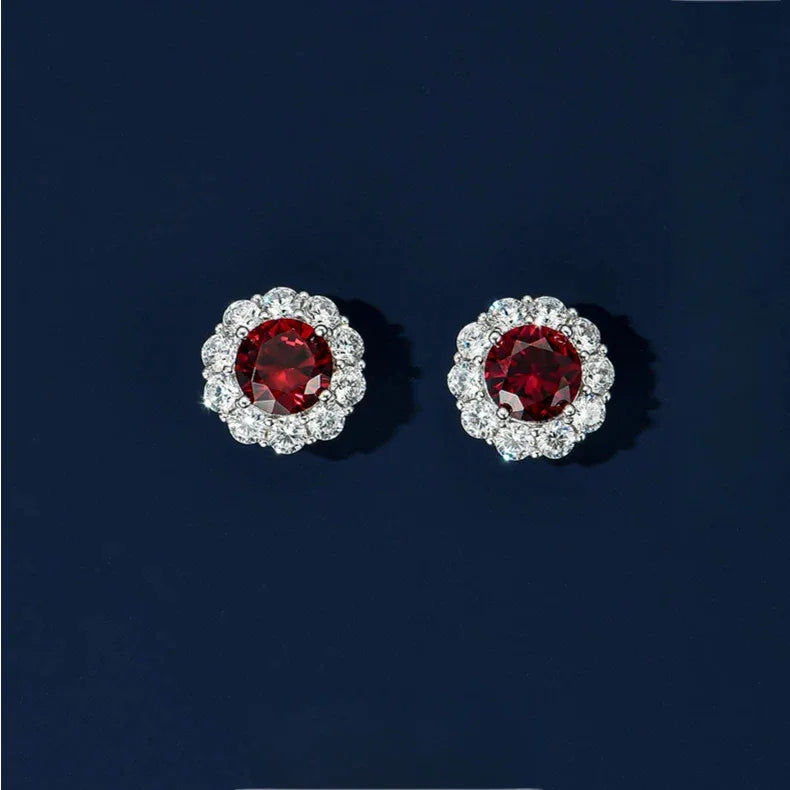 Round Ruby Halo Stud Earrings — main earrings product view 6