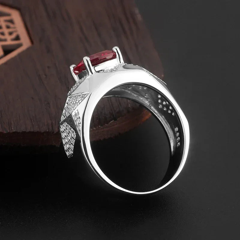 Round Ruby Star-Detail Men's Ring — side profile of ring